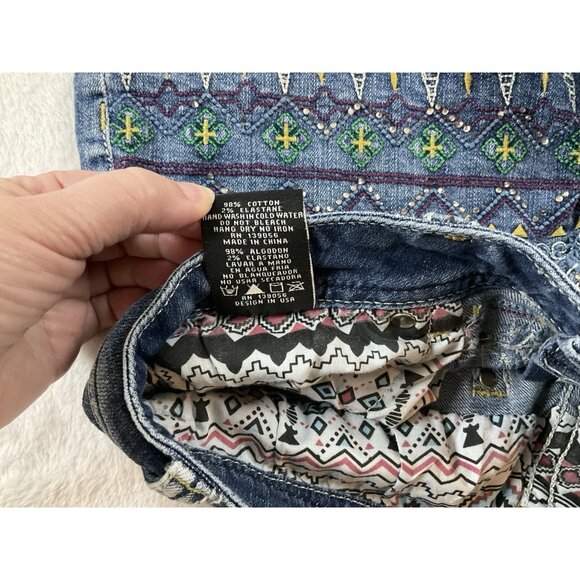 GRACE‎ Dark Wash Embroidered Embellished Denim Jean Shorts Women's SZ 30 Boho - Picture 7 of 9